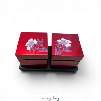 Bộ 2 hộp sơn mài vuông vẽ hoa 12cm kèm đế ( các mẫu )